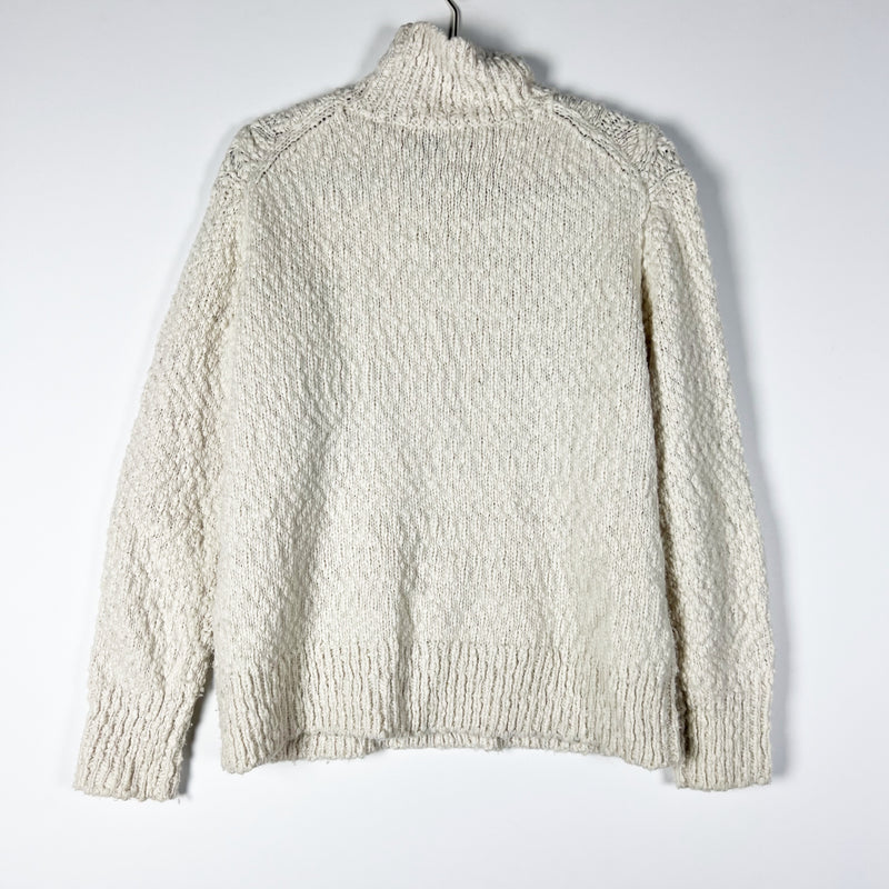 Vince Rising Cable Knit Stretch Wool Blend Pullover Turtleneck Sweater Ivory S