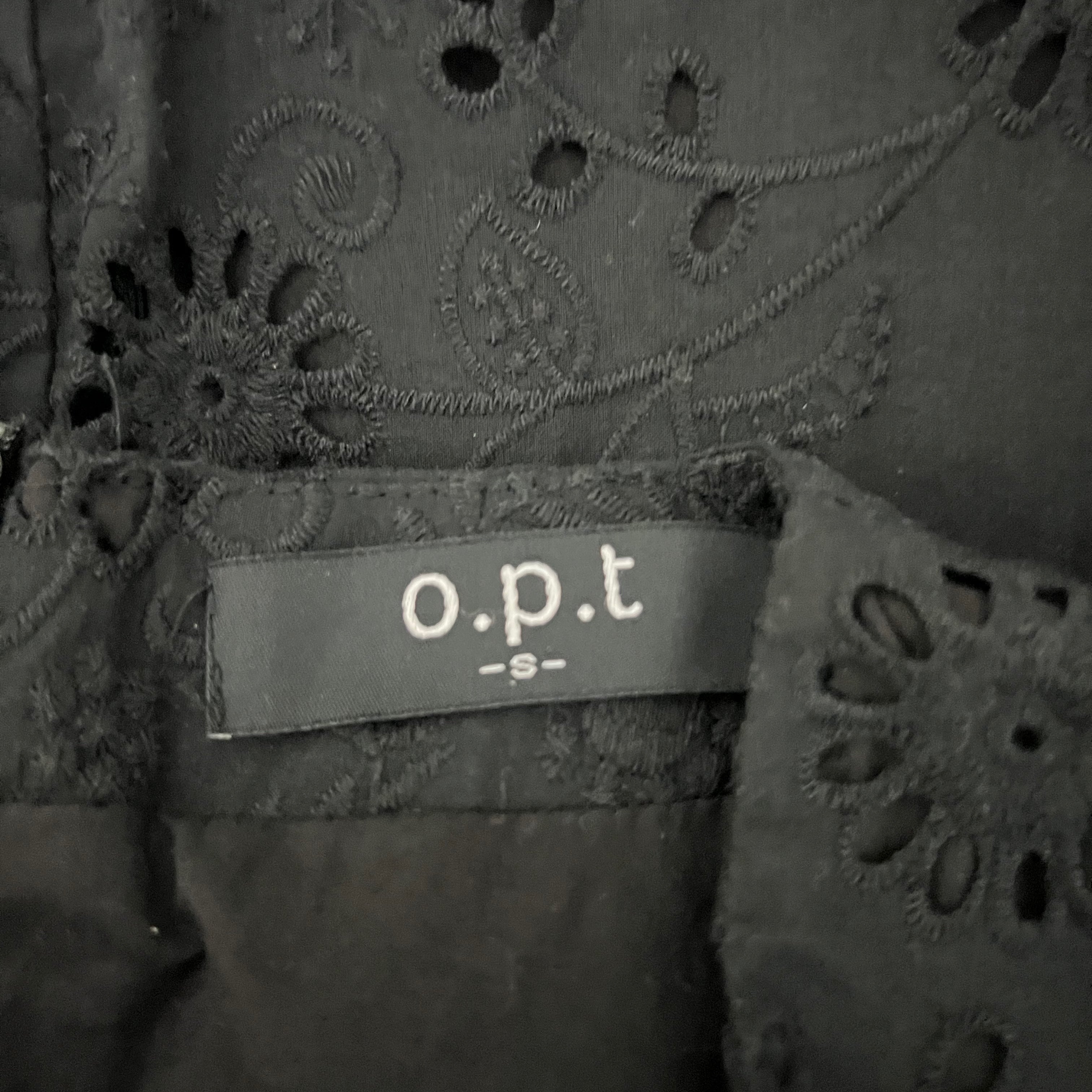 O.P.T Cotton Eyelet Lace V Neck Puff Short Sleeve Pullover Maxi Dress Black S