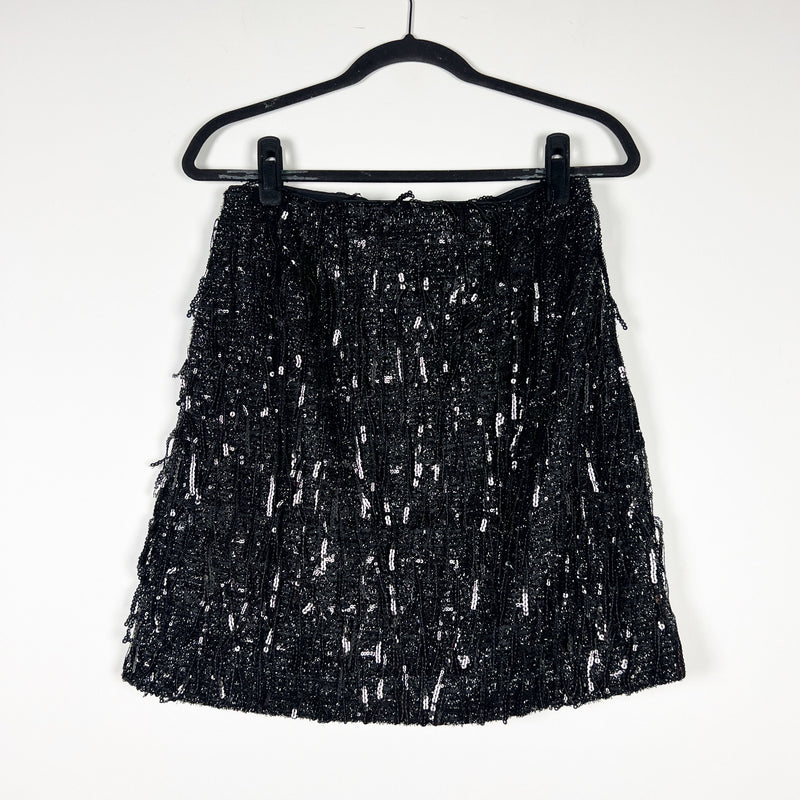 Ann Taylor Loft Black Sequin Fringe Sparkle Embellished Mini Party Skirt 4