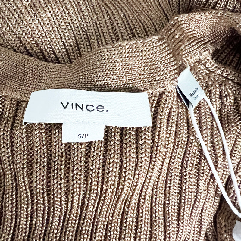 NEW Vince Ribbed Button Stretch Knit V Neck Cardigan Sweater Chestnut Small