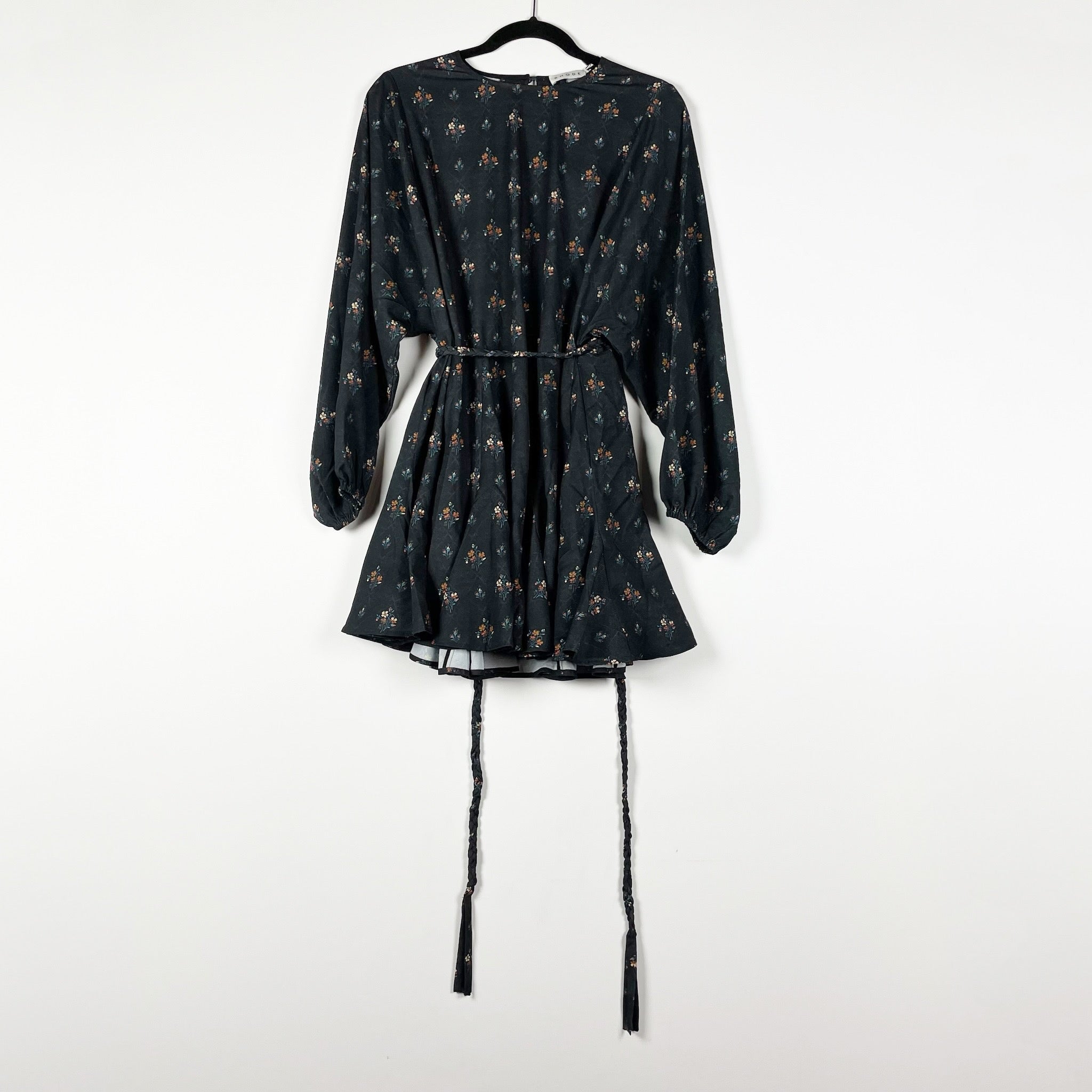 NEW Rhode Ella Belted Waist Long Sleeve Ruffle Mini Dress Needlepoint Bouquet S