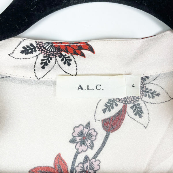 A.L.C. Walker Silk Chiffon Neck Tie Floral Flower Print Blouse Top 4