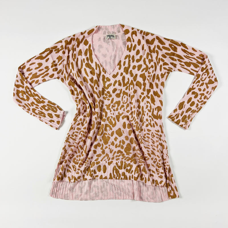 Show Me Your Mumu Cliffside Pink Cheetah Leopard Print V Neck Knit Sweater Top