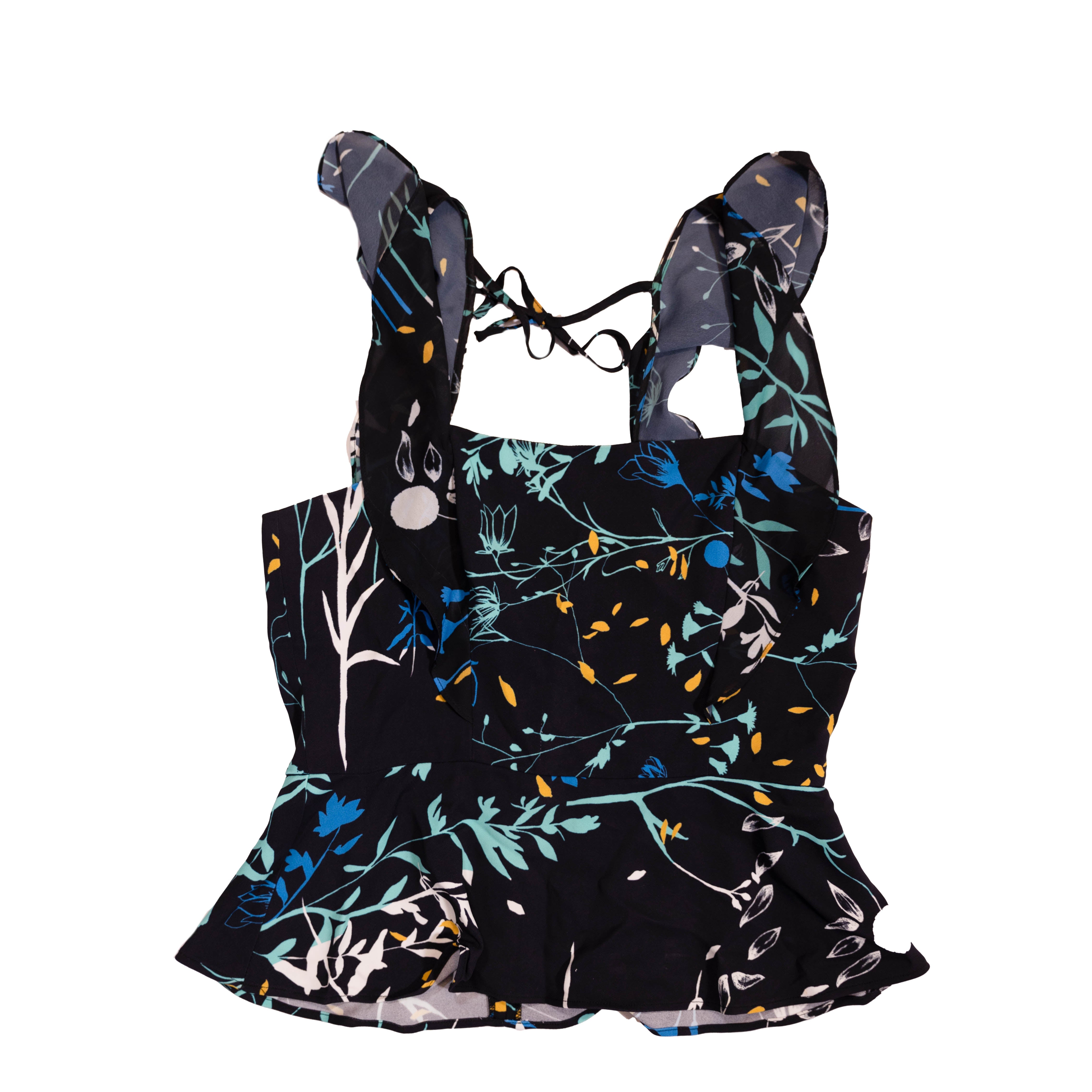 Parker Jess Floral Flower Print Pattern Ruffle Short Sleeve Blouse Shirt Top S