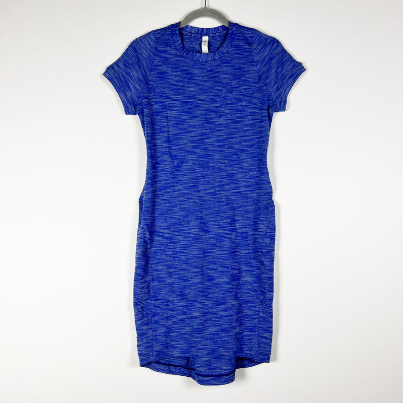 Lululemon &go Where To Rulu Short Sleeve Pockets Dress Heathered Sapphire Blue 6