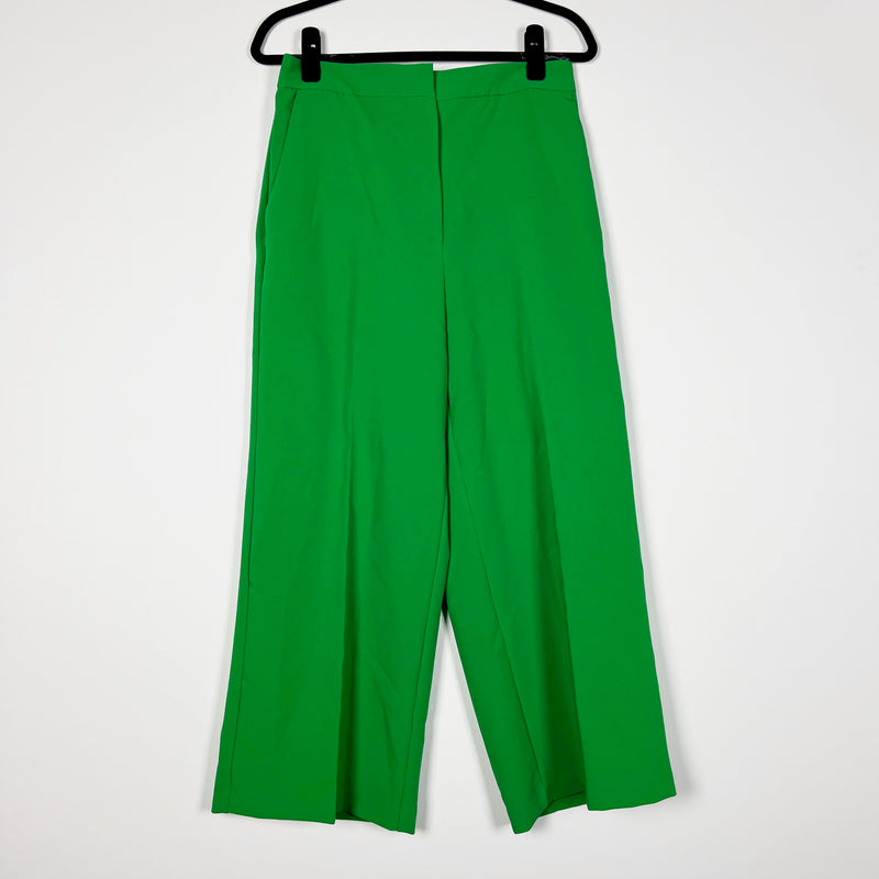NEW Zara Crepe Mid Rise Straight Leg Ankle Crop Casual Trouser Pants Green Large