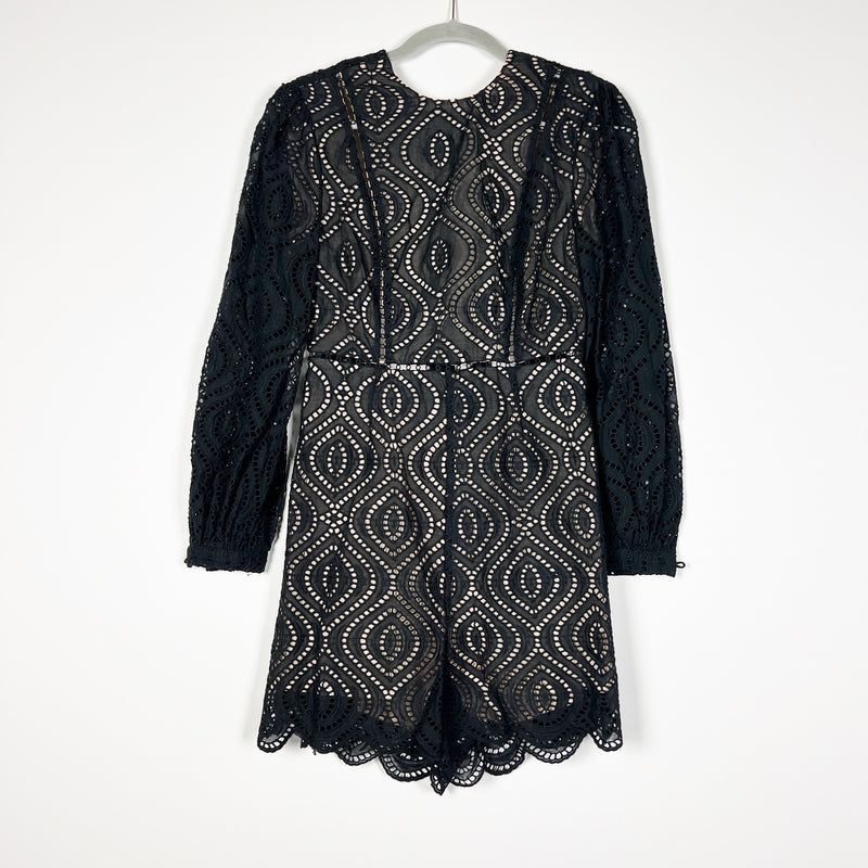 Zimmermann Cotton Allover Lace Crochet Knit Semi Sheer Playsuit Romper Black 6