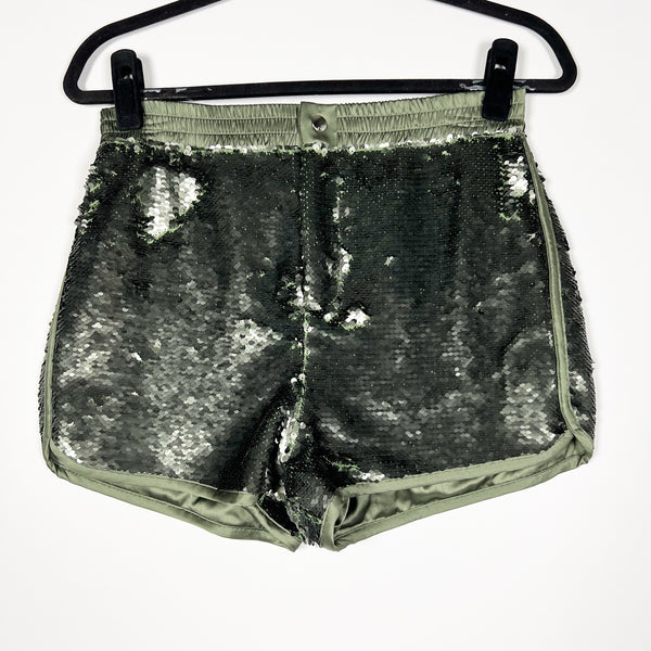 NEW RTA Ganya Olive Green Sequin Sparkle Embellished Mini Athletic Shorts Small