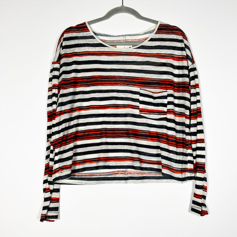 Rag & Bone Women's Knit Cotton Blend Crew Neck Multi Color Stripe Print Shirt S
