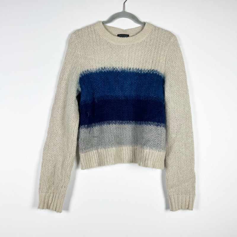 Rag &amp; Bone Holland Wool Silk Knit Stretch Crew Neck Cropped Pullover Sweater L