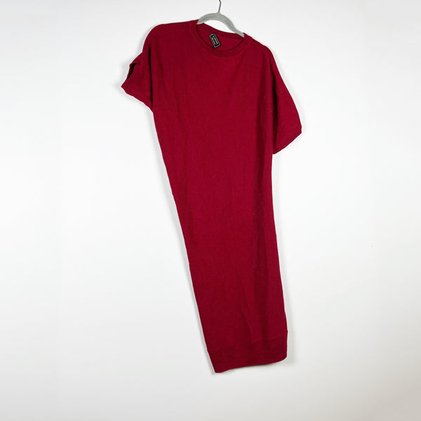 Lanvin Alpaca Wool Made In Italy Stretch Knit Crew Neck Sweater Dress Red M