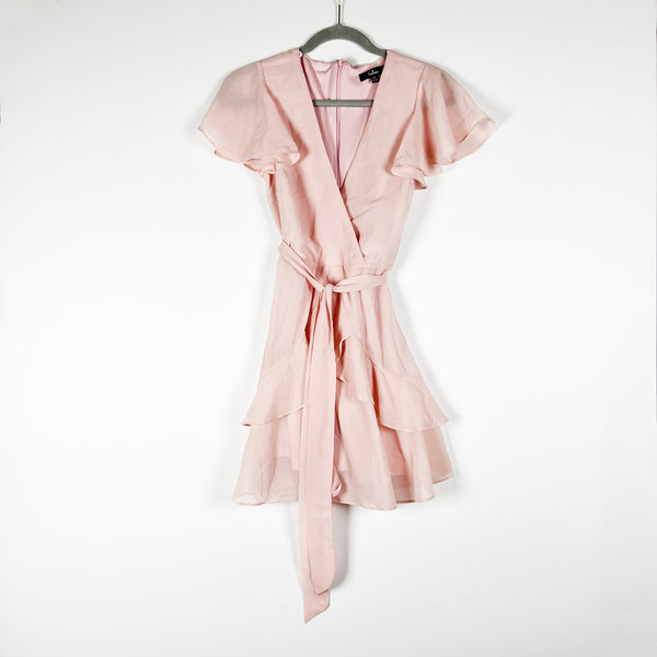 NEW Lulus Sweet Like You Flirty Ruffle Chiffon Wrap Mini Pink Party Dress XS