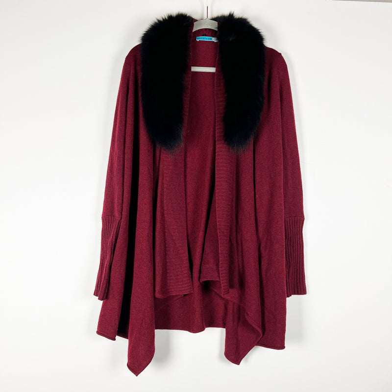 Alice + Olivia Henri Wool Cashmere Knit Fox Fur Trim Collar Cardigan Sweater M