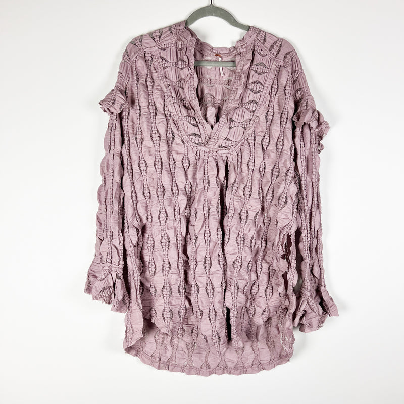 NEW Free People Candy Shop Crochet Sheer Ruffle Pirouette Rose Blouse Tunic Top