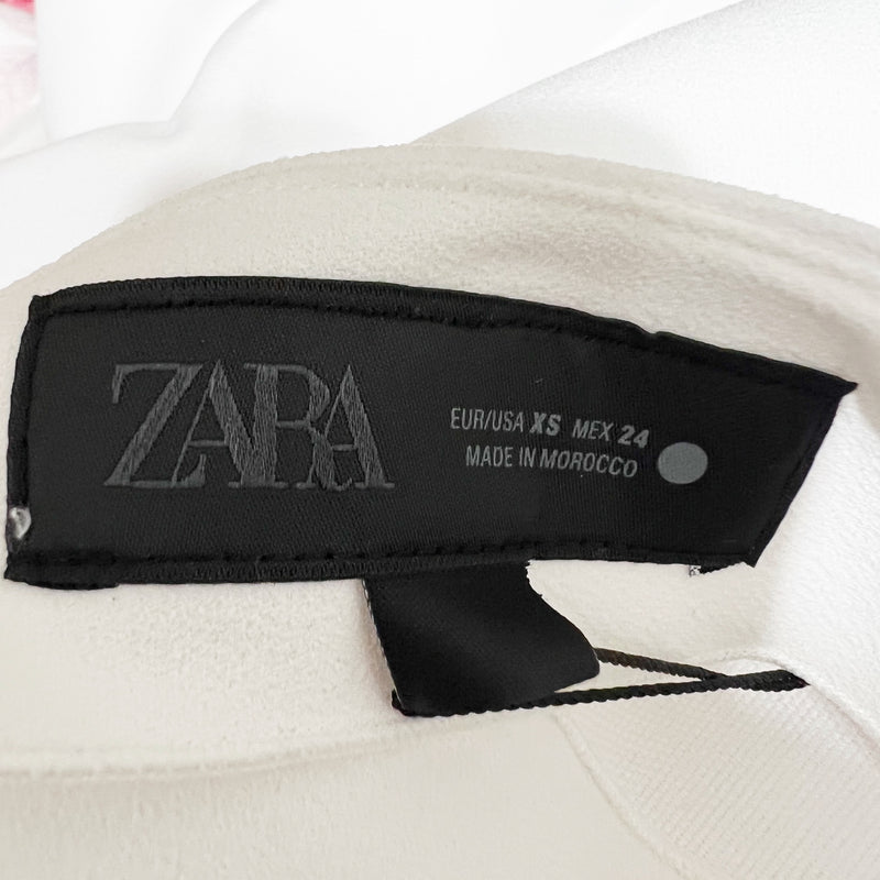 NEW Zara White Crepe V Neck Pleated Fit Flare Tank Top Crop Blouse White XS