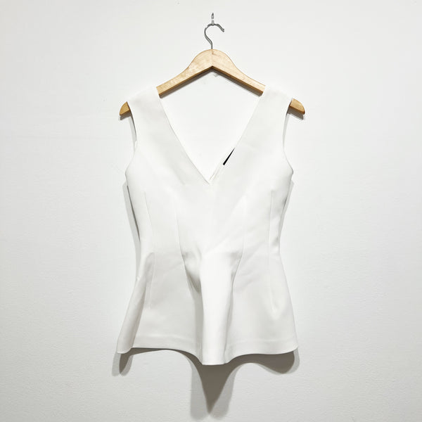 NEW Zara White Crepe V Neck Pleated Fit Flare Tank Top Crop Blouse White XS