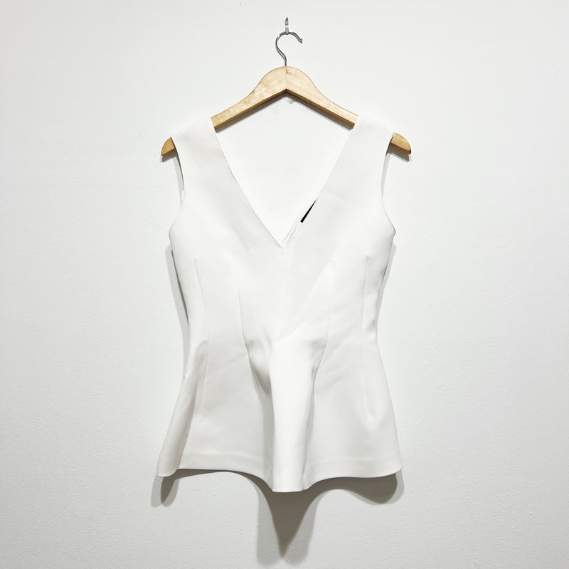 NEW Zara White Crepe V Neck Pleated Fit Flare Tank Top Crop Blouse White XS