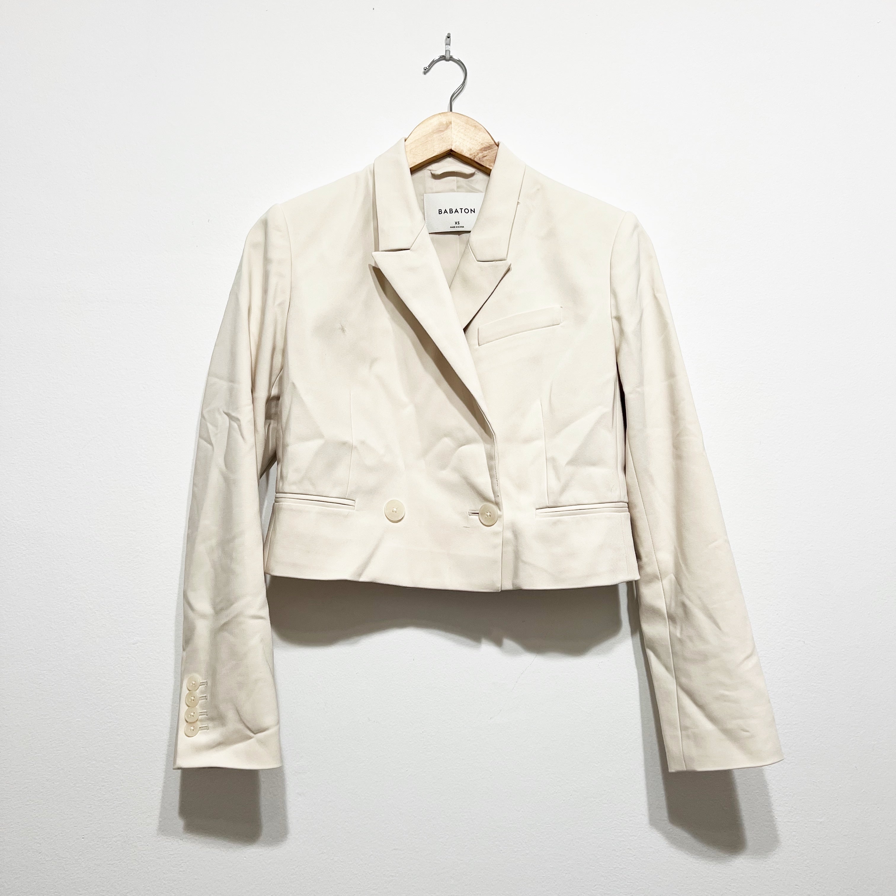 Babaton Aritzia Ella Double Breasted Structured Cropped Blazer Jacket Ivory XS