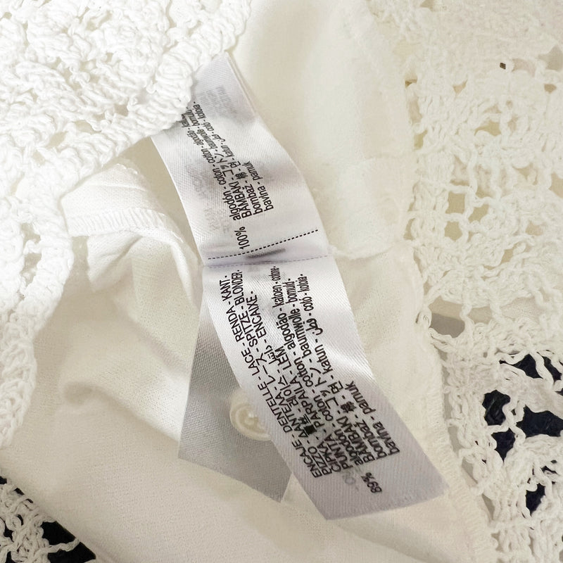 Zara Cotton Blend Crochet Knit Lace Trim Collared Button Down Cropped Blouse Top