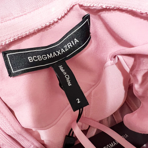 NEW BCBGMaxAzria Tulle Mesh Layered Tiered Corset Essential Gown Dress Pink Rose