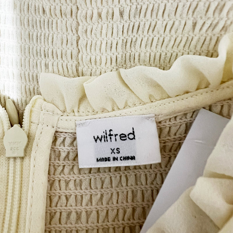 NEW Wilfred Aritzia Tempest Smocked Stretch Chiffon Whipped Butter Blouse Shirt