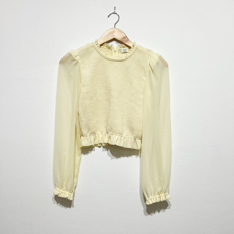 NEW Wilfred Aritzia Tempest Smocked Stretch Chiffon Whipped Butter Blouse Shirt