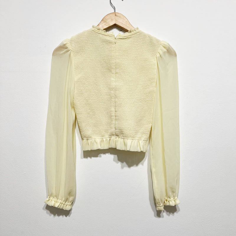 NEW Wilfred Aritzia Tempest Smocked Stretch Chiffon Whipped Butter Blouse Shirt