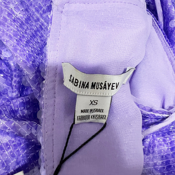 NEW Sabina Musayev Tilda Sequin Sparkle Embellished Short Sleeve Boxy Top Purple