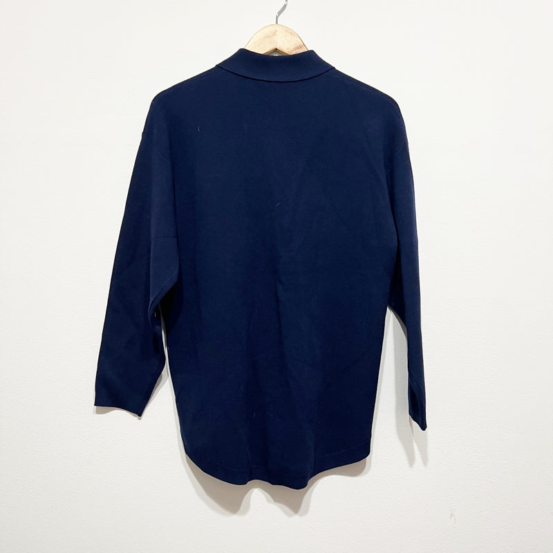 NEW Wilfred Aritzia Ronnie Long Knit Stretch Relaxed Shirt Jacket Admiral Blue