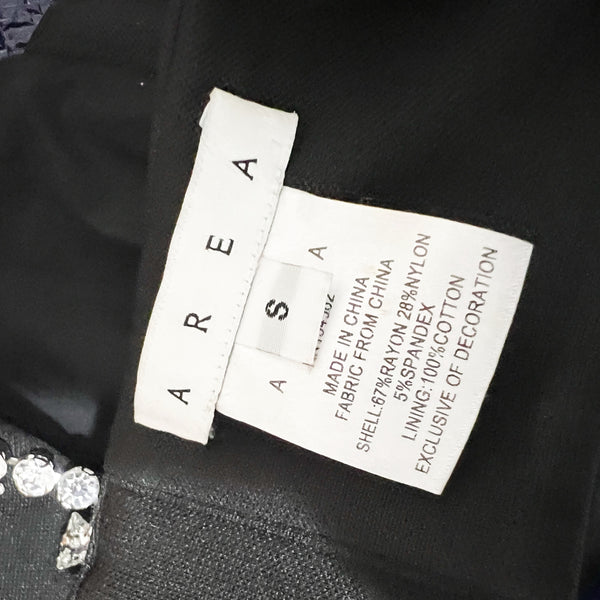 Area Crystal Jewel Diamond Heart Motif Outline Tank Crop Top Black Silver Small