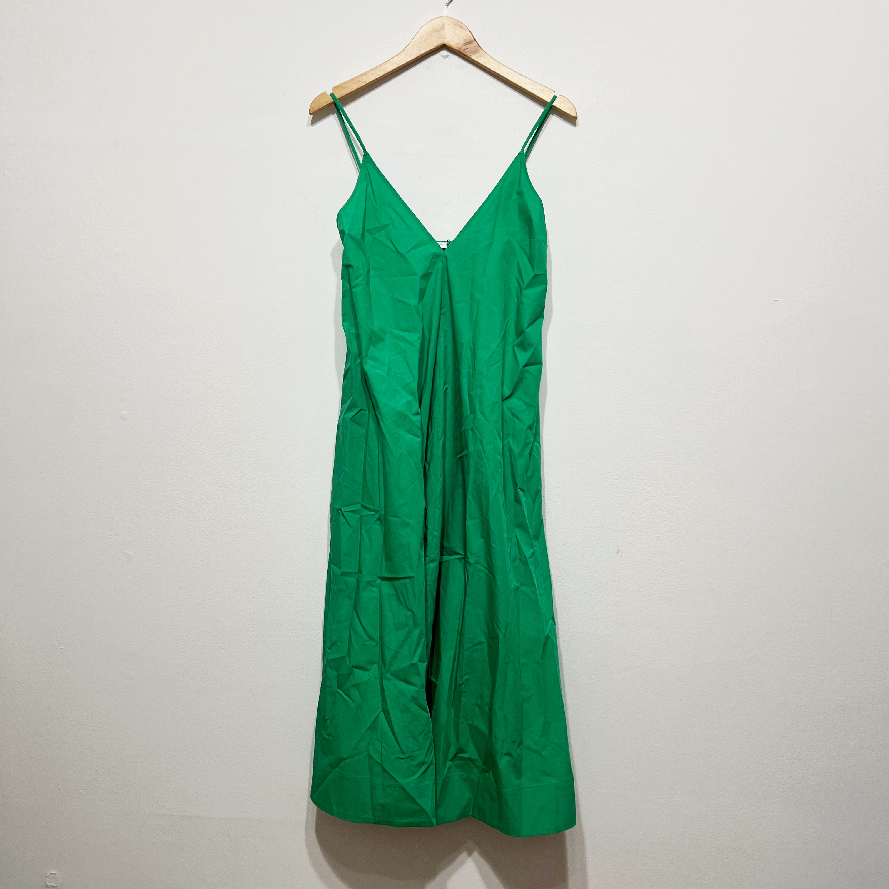 NEW Babaton Aritzia Nouvelle Cotton Poplin VNeck Pullover Midi Dress Court Green