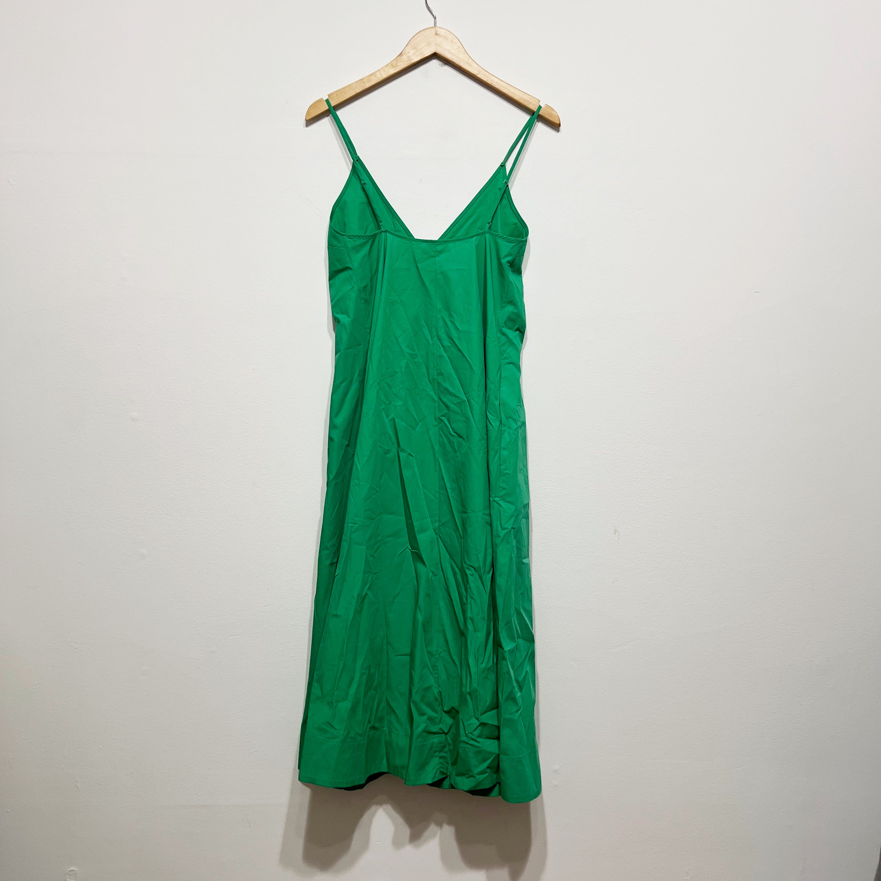 NEW Babaton Aritzia Nouvelle Cotton Poplin VNeck Pullover Midi Dress Court Green