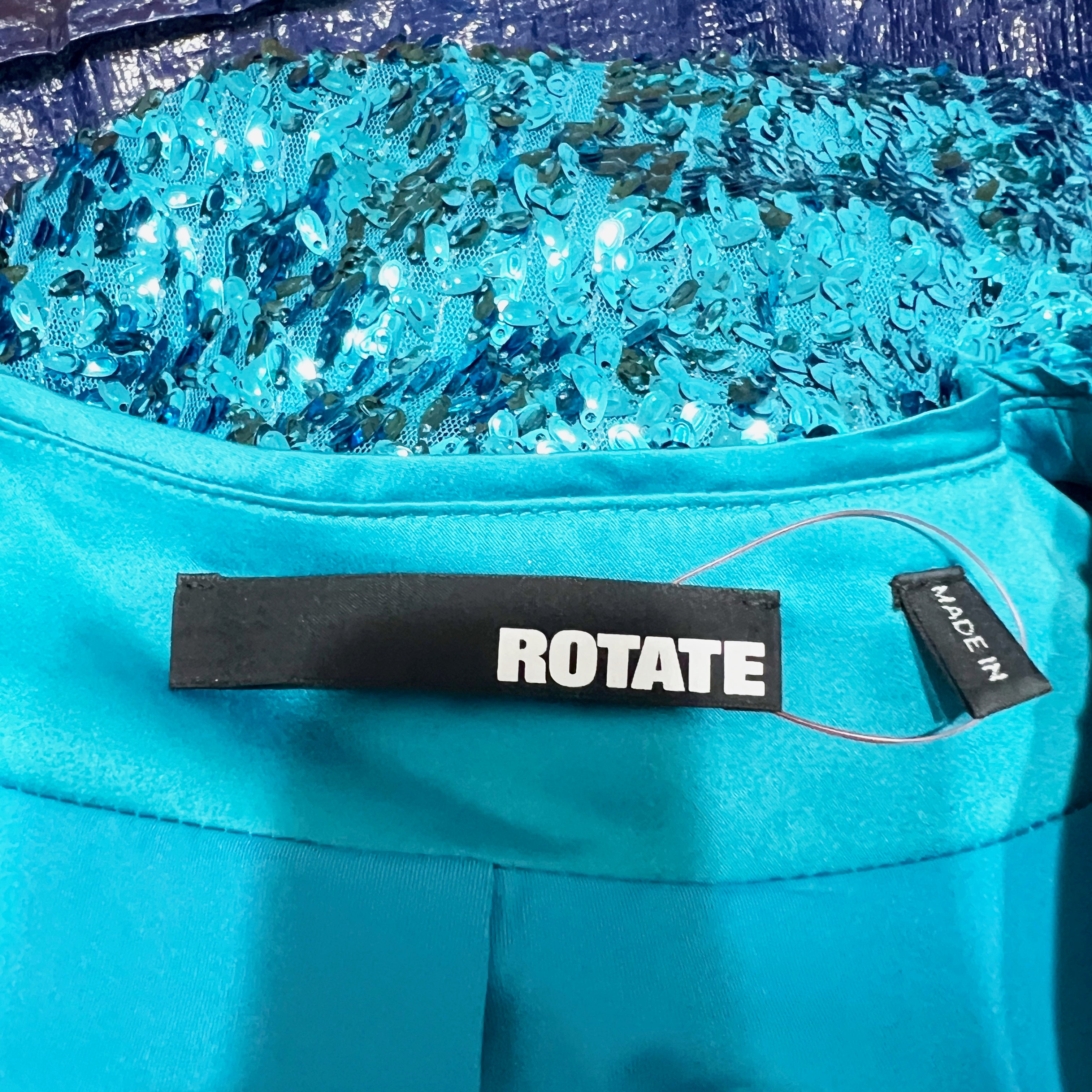 Rotate Birger Christensen Puff-Sleeve Sequined Wrap Midi Dress Barrier Reef Blue