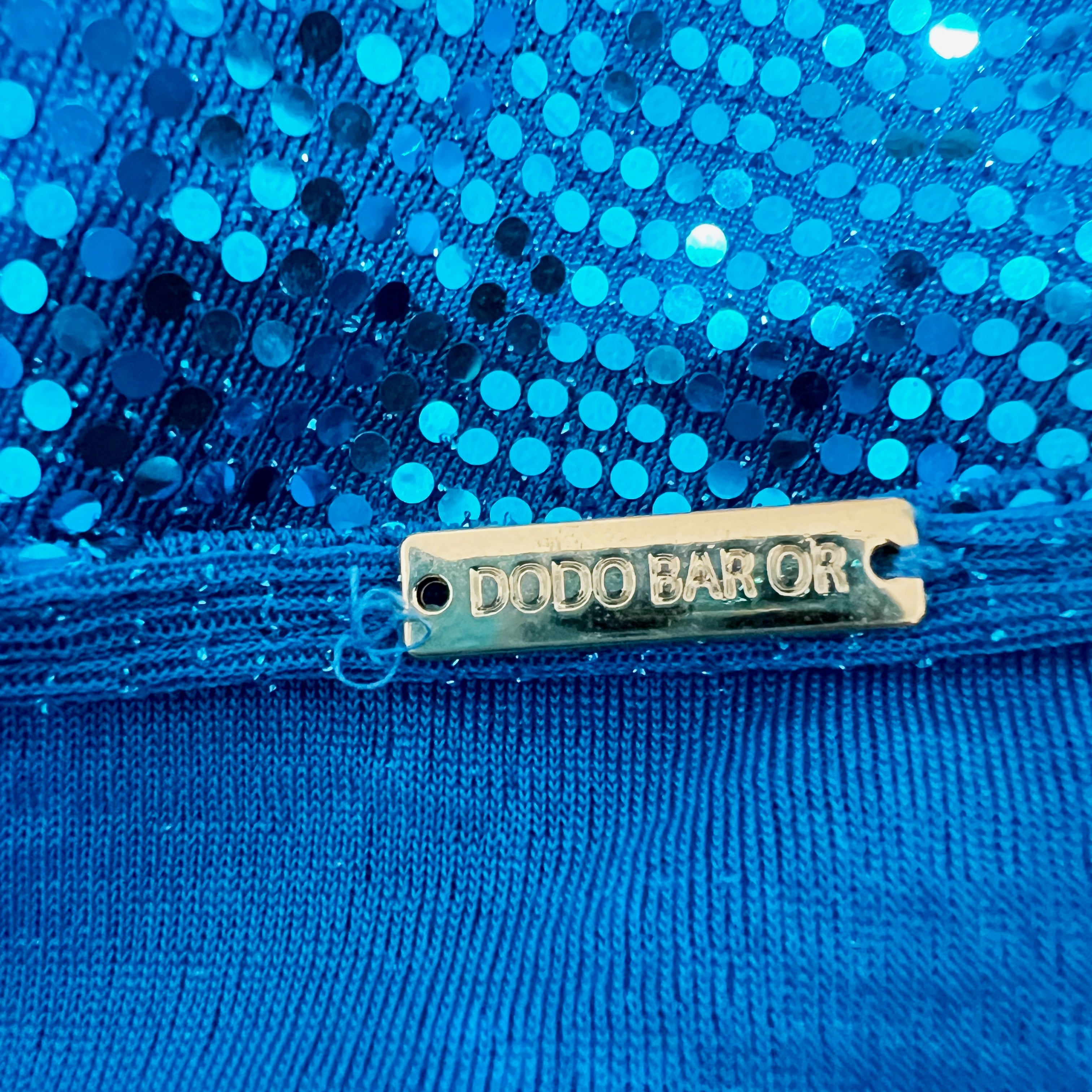 Dodo Bar Or Kimel Sequined Blue Glitter Sparkle Draped Gathered Midi Dress 4