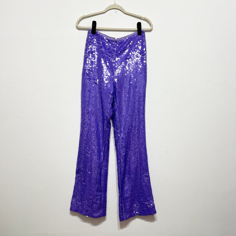 Sabina Musayev Nancy Purple Sequin Sparkle Embellished Wide Leg Pants Small