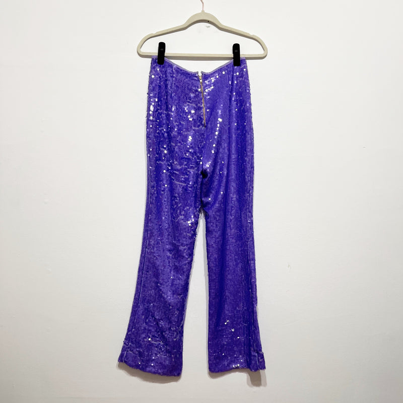 Sabina Musayev Nancy Purple Sequin Sparkle Embellished Wide Leg Pants Small