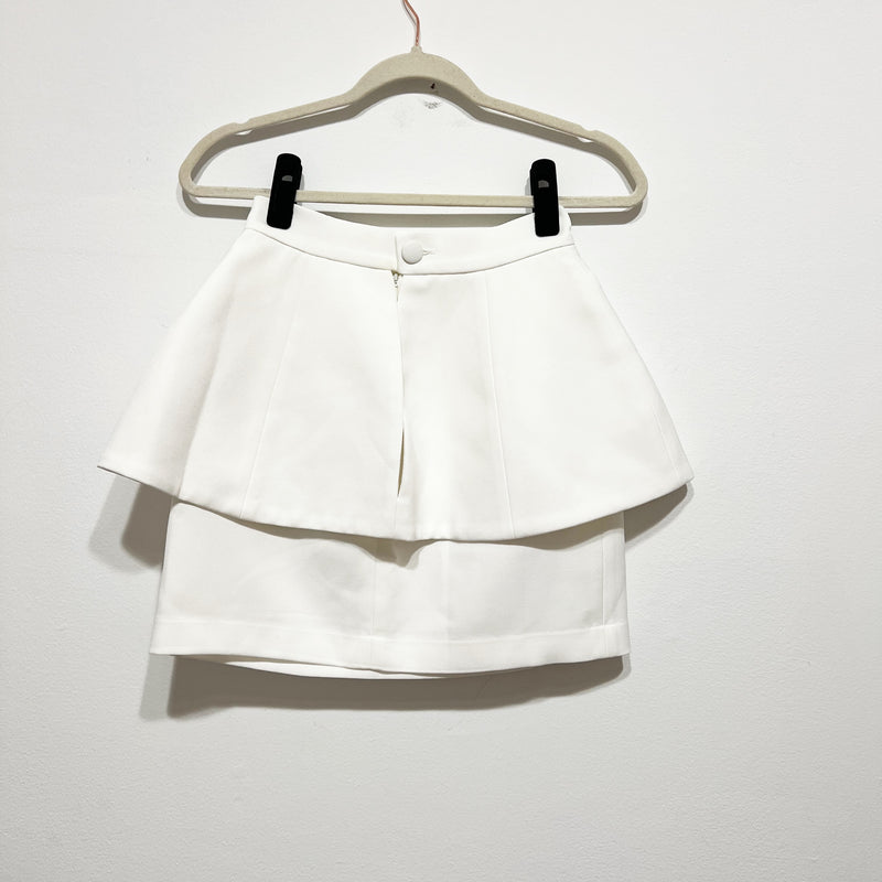 Morphine Fashion 3D Floral Flower Applique Tiered Ruffle Mini Skirt White XS