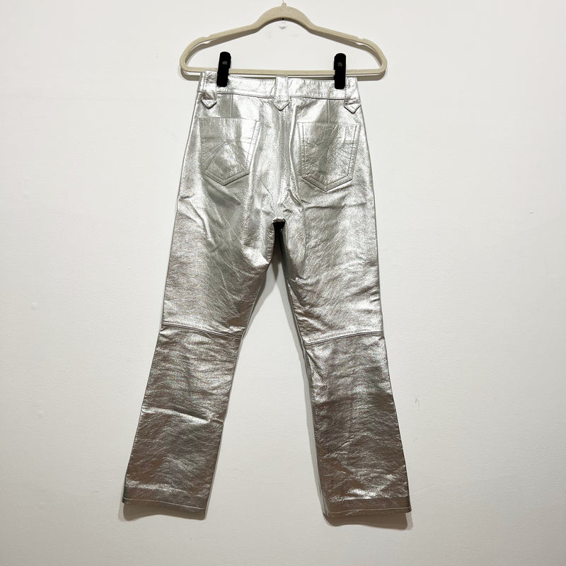 Coach Made In Italy Genuine Leather Straight Leg Silver Metallic Trouser Pants 0