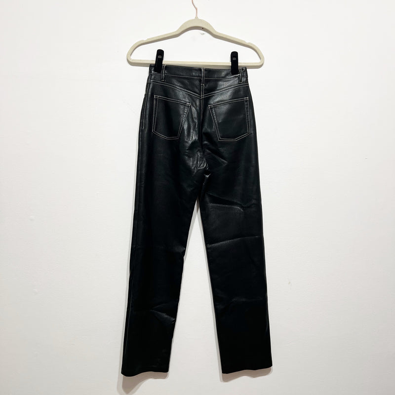 Wilfred Aritzia Melina Cropped Ankle Faux Vegan Leather Straight Leg Pants Black