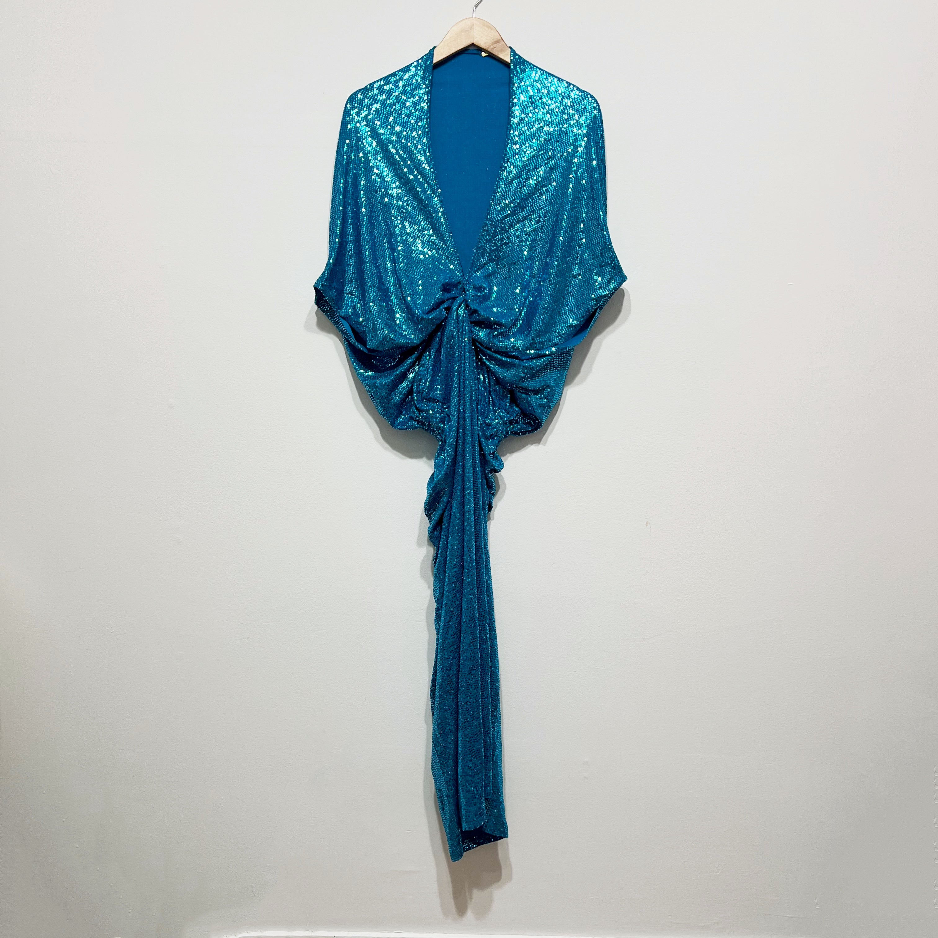 Dodo Bar Or Kimel Sequined Blue Glitter Sparkle Draped Gathered Midi Dress 4