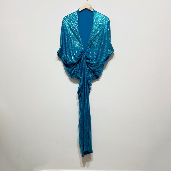 Dodo Bar Or Kimel Sequined Blue Glitter Sparkle Draped Gathered Midi Dress 4