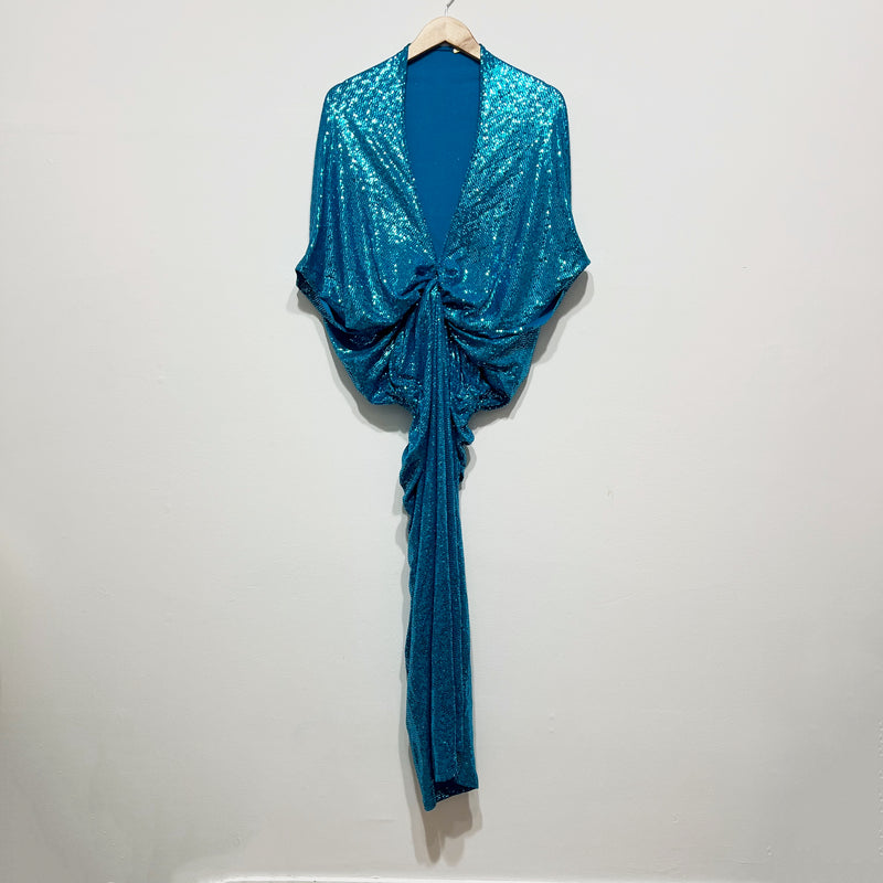 Dodo Bar Or Kimel Sequined Blue Glitter Sparkle Draped Gathered Midi Dress 4