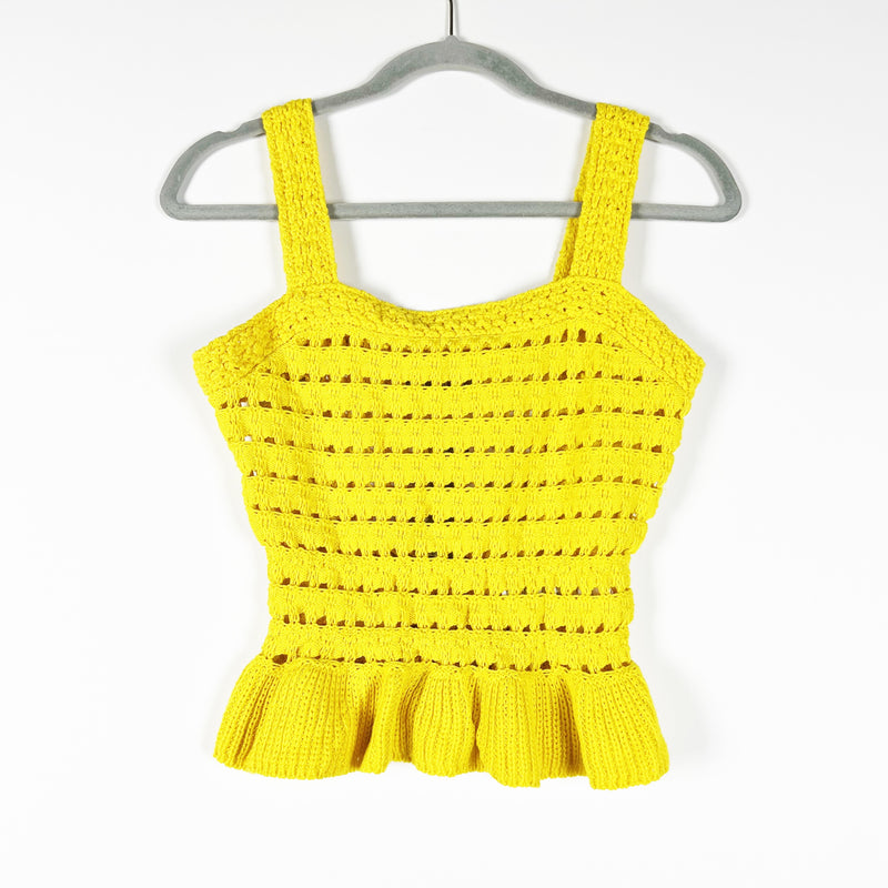 NEW J. Crew Cotton Crochet Sweater Knit Ruffle Tank Top Solid Yellow XS