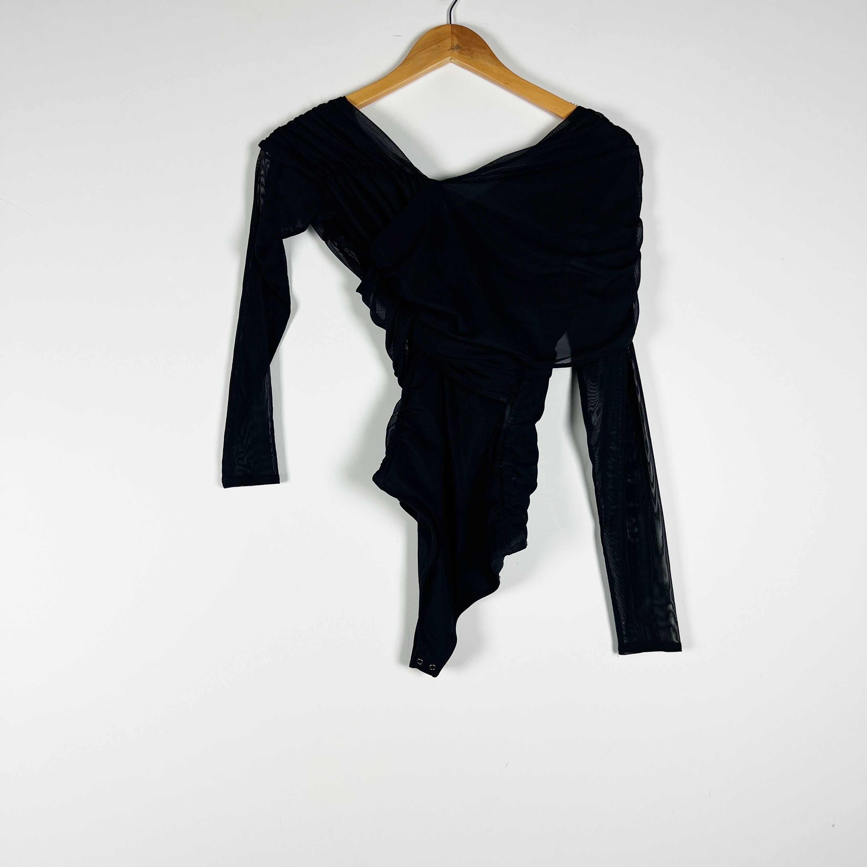 NEW Abercrombie & Fitch Ruched Mesh Off The Shoulder Bodysuit Black Small