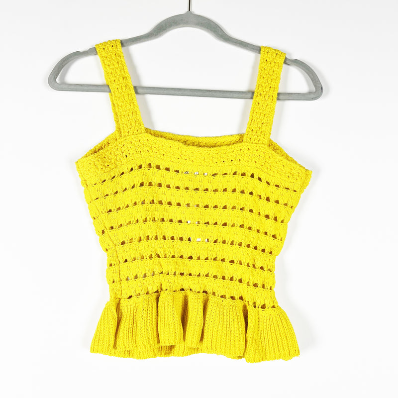 NEW J. Crew Cotton Crochet Sweater Knit Ruffle Tank Top Solid Yellow XS