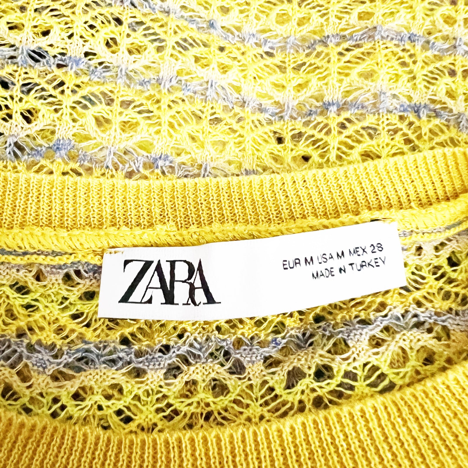 Zara Cotton Blend Crochet Knit Crew Neck Metallic Cropped