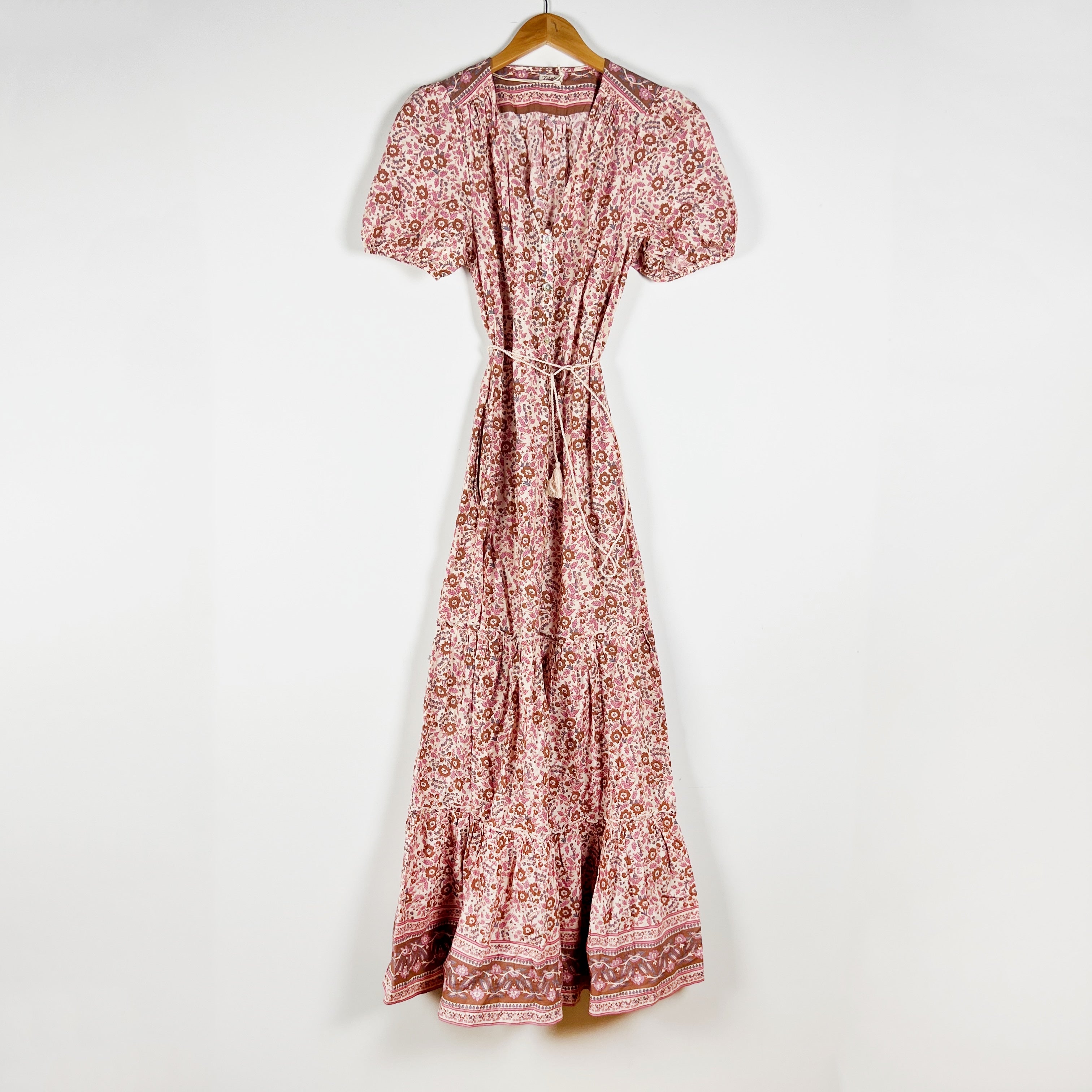 Faherty Orinda Organic Cotton V Neck Puff Short Sleeve Belted Pullover Dress