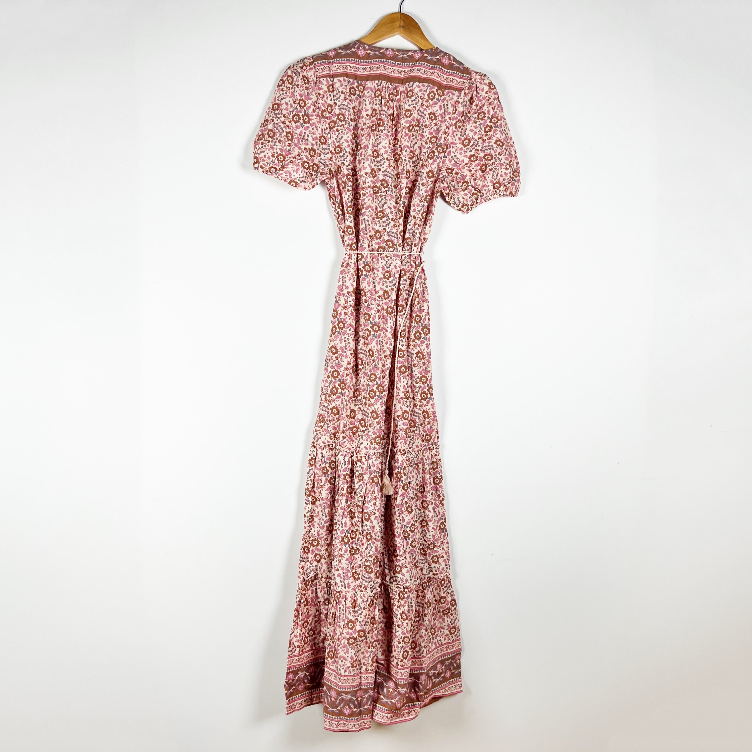 Faherty Orinda Organic Cotton V Neck Puff Short Sleeve Belted Pullover Dress