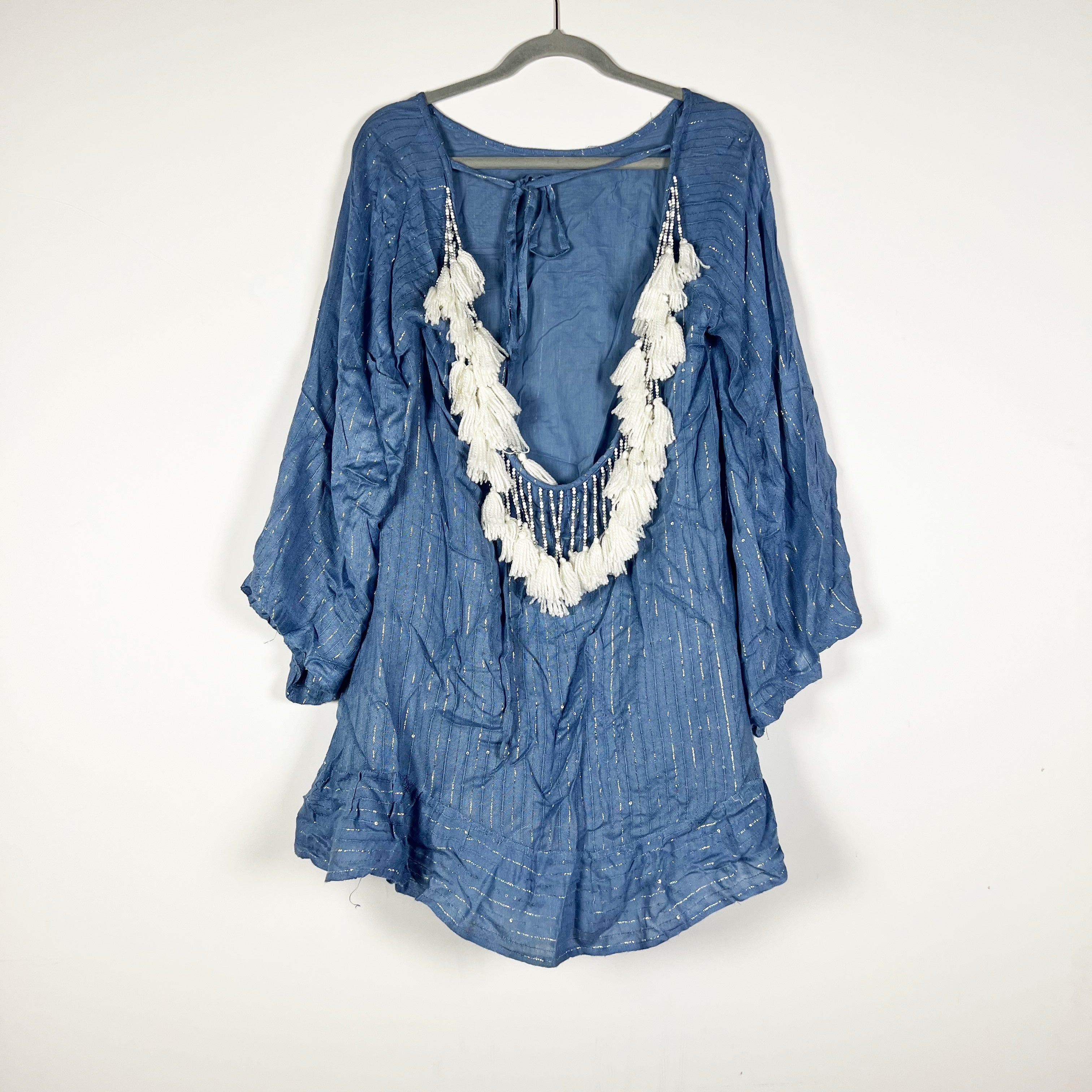 Sundress Indiana Basic Roma Powder Blue &amp; White Metallic Stripe Mini Dress XS/S