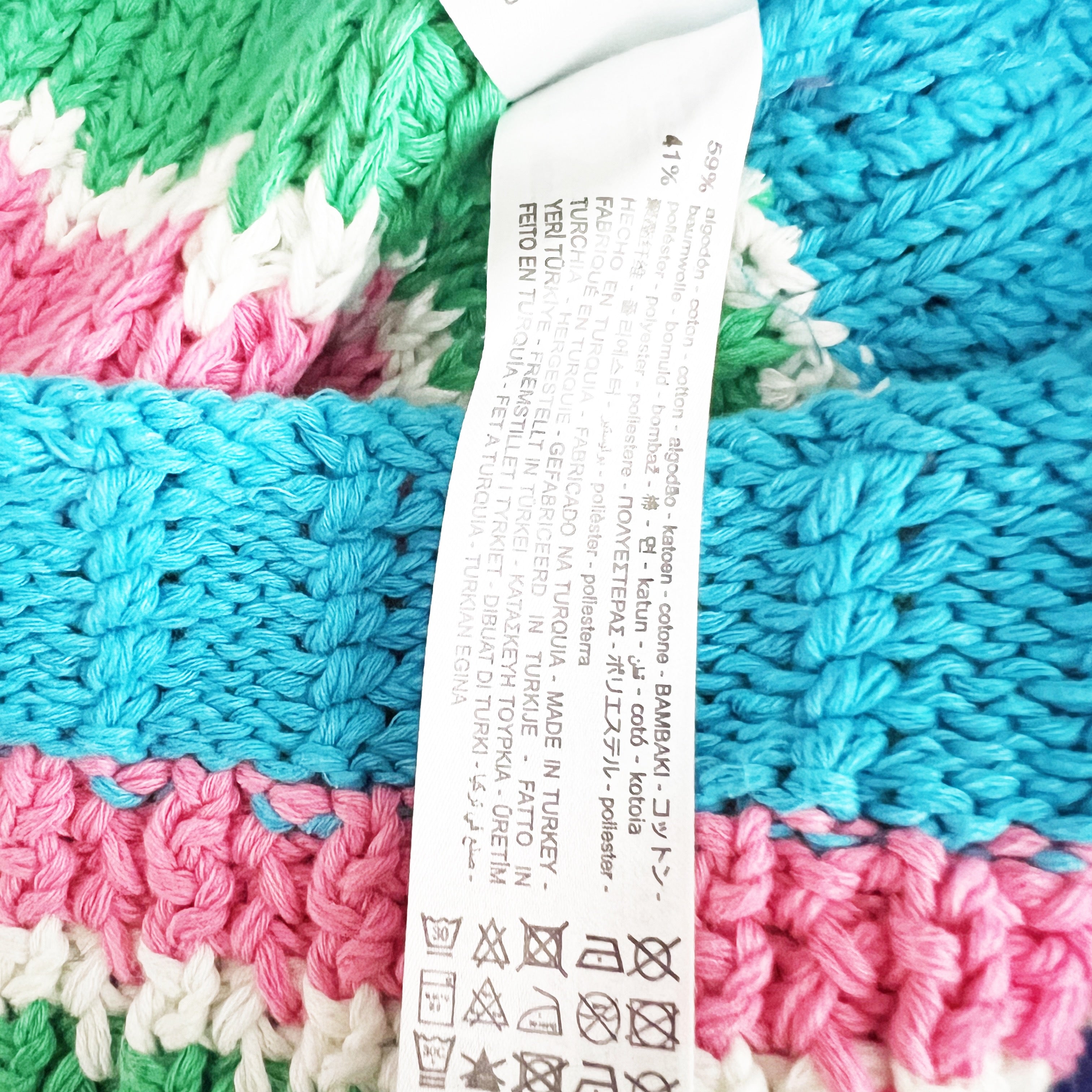 NEW Zara Cotton Blend Blue Green Pink Stripe Crochet Sweater Knit Crop Tank Top